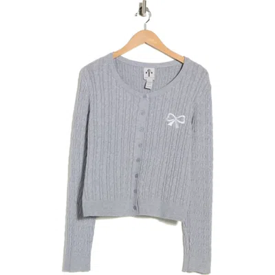 Rain And Rose Bow Embroidered Cable Knit Cardigan In Gray