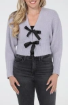 Rain And Rose Bow Front Knit Cardigan In Brown