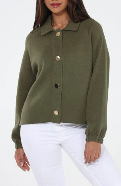 Rain And Rose Button Front Jacket In Green