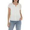 Rain And Rose Button Front Short Sleeve Top In White