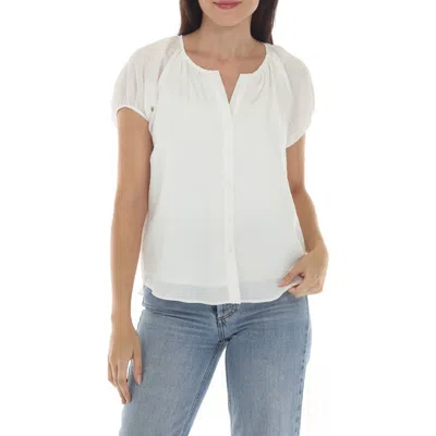 Rain And Rose Button Front Short Sleeve Top In White