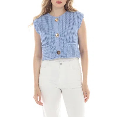 Rain And Rose Button Knit Vest In Blue