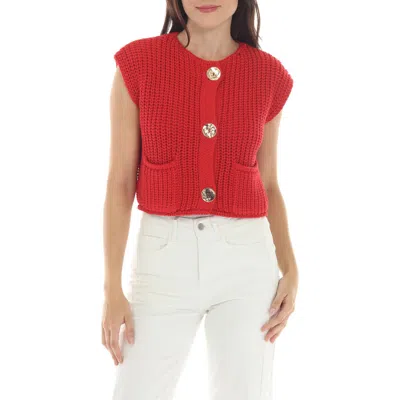 Rain And Rose Button Knit Vest In Red