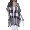 Rain And Rose Check Fringe Trim Poncho In Burgundy