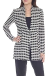 Rain And Rose Check Tweed Longline Blazer In Black/ivory