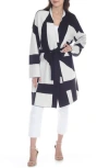 Rain And Rose Checkered Longline Coatigan In Blue