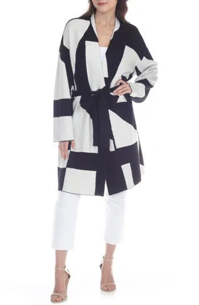 Rain And Rose Checkered Longline Coatigan In Blue