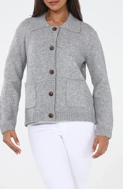 Rain And Rose Collared Sweater Jacket In Grey
