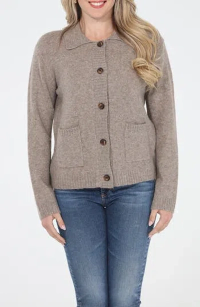 Rain And Rose Collared Sweater Jacket In Mocha