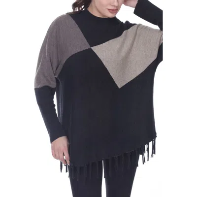 Rain And Rose Colorblock Fringe Trim Sweater In Blue