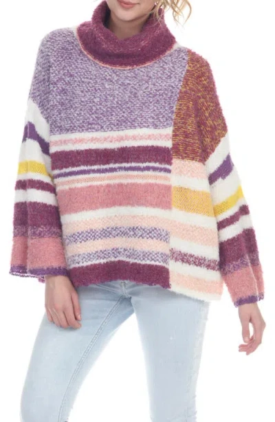 Rain And Rose Colorblock Stripe Turtleneck Sweater In Pink