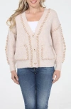 Rain And Rose Contrast Stitch Cardigan In Neutral