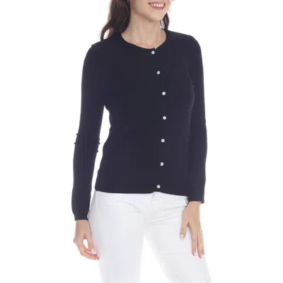 Rain And Rose Crewneck Button-up Knit Top In Black