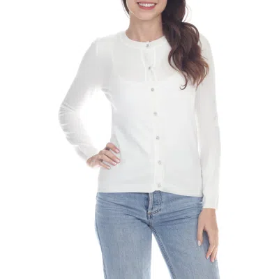 Rain And Rose Crewneck Button-up Knit Top In White