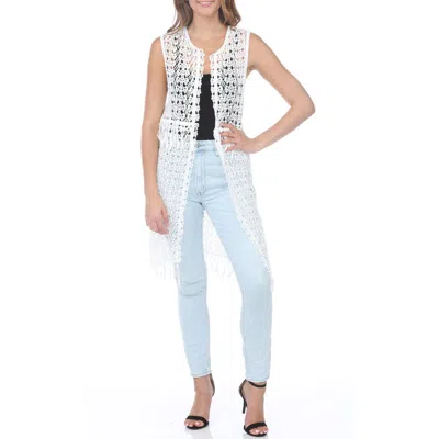 Rain And Rose Crochet Longline Duster Cardigan In White