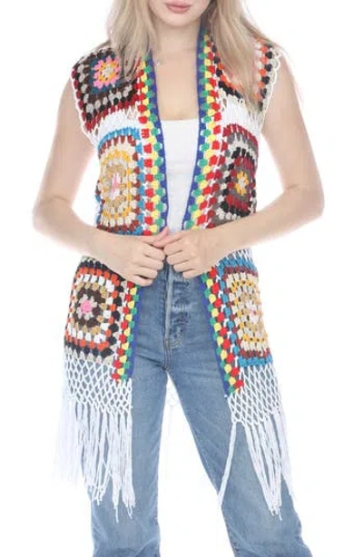 Rain And Rose Crochet Vest In Multi