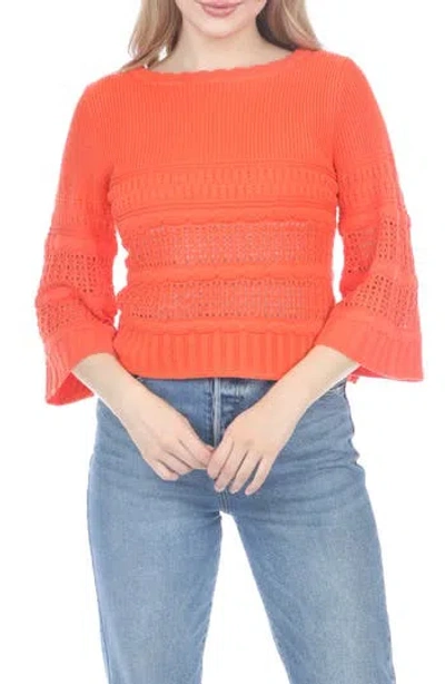 Rain And Rose Cropped Bell Sleeve Sweater In Tomato