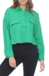Rain And Rose Cropped Cotton Gauze Button-up Shirt In Green