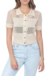 Rain And Rose Cropped Openwork Cardigan Sweater In Beige