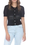 Rain And Rose Cropped Openwork Cardigan Sweater In Black
