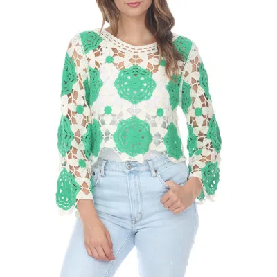 Rain And Rose Cutout Openwork Sweater In Green