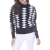 Rain And Rose Diamond Checker Mock Neck Sweater In Black