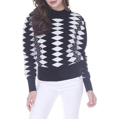 Rain And Rose Diamond Checker Mock Neck Sweater In Black