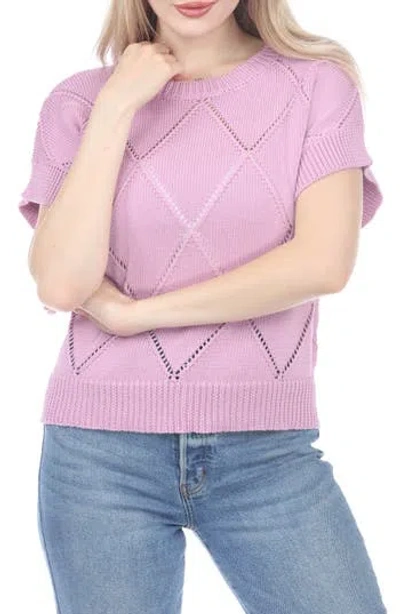 Rain And Rose Diamond Open Knit Top In Pink