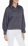 Rain And Rose Dolman Balloon Sleeve Satin Button-up Blouse In Gray In Gray