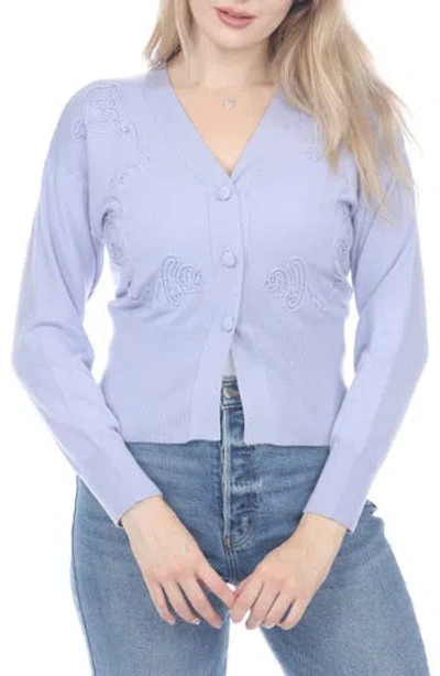 Rain And Rose Embroidered Cardigan In Blue