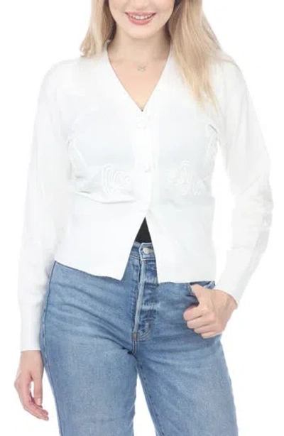Rain And Rose Embroidered Cardigan In White