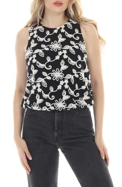 Rain And Rose Embroidered Cotton Shell Top In Black
