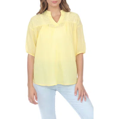 Rain And Rose Embroidered Cotton Top In Yellow