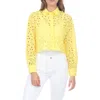 Shop Rain And Rose Embroidered Eyelet Crop Button-up Shirt In Yellow