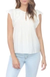 Rain And Rose Embroidered Flutter Sleeve Top In White