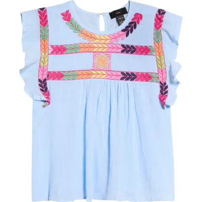 Rain And Rose Embroidered Flutter Top In Blue