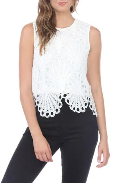 Rain And Rose Embroidered Lace Tank Top In White