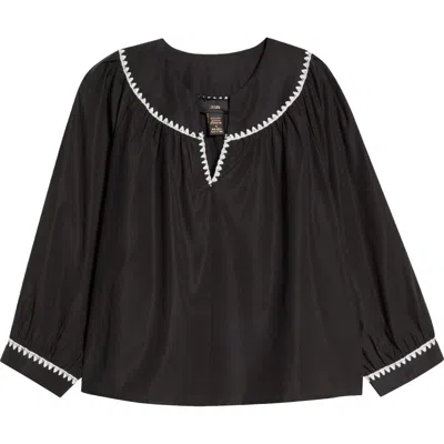 Rain And Rose Embroidered Top In Black