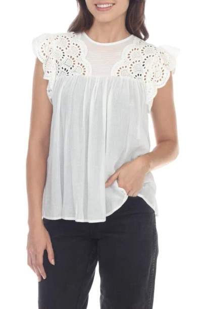 Rain Eyelet Cap Sleeve Top In White