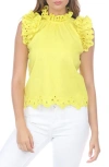 Rain And Rose Eyelet Linen & Cotton Top In Yellow