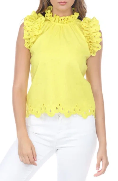 Rain And Rose Eyelet Linen & Cotton Top In Yellow