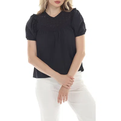 Rain And Rose Eyelet Puff Sleeve Top In Blue