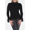 Rain And Rose Faux Feather Cuff Ribbed Sweater In Black