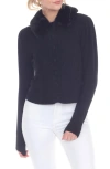 Rain And Rose Faux Fur Collar Cable Stitch Cardigan In Black