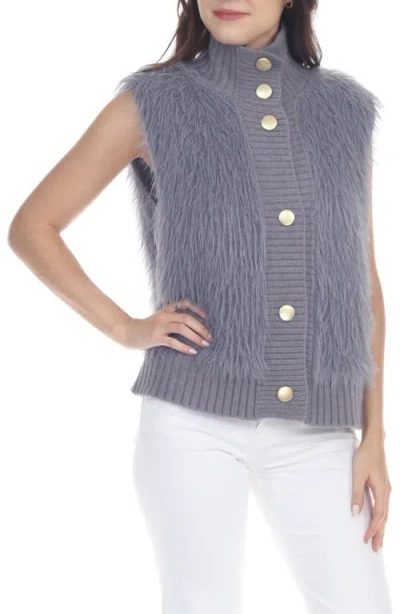 Rain And Rose Faux Fur Sweater Vest In Grey