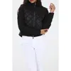 Rain And Rose Faux Leather Mixed Media Bomber Jacket In Multi