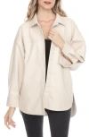 Rain And Rose Faux Leather Shirt Jacket In Beige