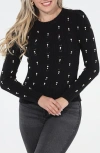 Rain And Rose Faux Pearl Cotton Blend Pointelle Sweater In Black