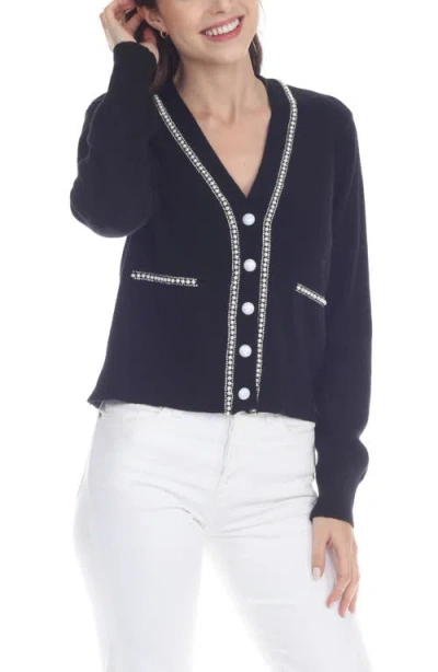 Rain And Rose Faux Pearl Embellished Cardigan In Black