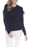 Rain And Rose Feather Trim Crewneck Sweater In Black